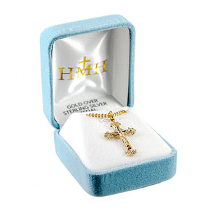 1 1/8-inch Gold Over Sterling Silver Crucifix with 18-inch Chain