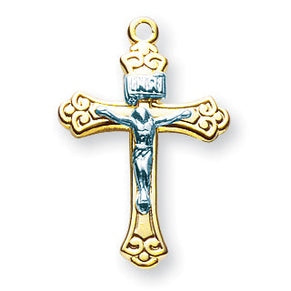 3/4-inch Tutone Gold Over Sterling Silver Crucifix | 18-inch Chain