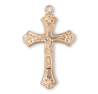 1 1/8-inch Gold Over Sterling Silver Crucifix with 18-inch Chain
