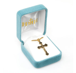 Swirled Gold Over Sterling Silver Black Crucifix