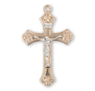 1 1/8-inch Tutone Gold Over Sterling Crucifix with 18-inch Chain