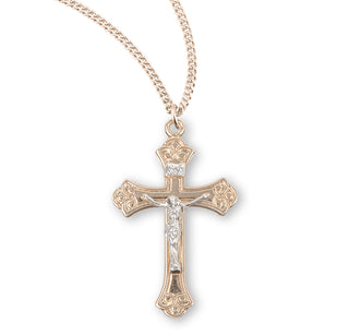 1 1 8 Inch Tutone Gold Over Sterling Crucifix With 18 Inch Chain 1