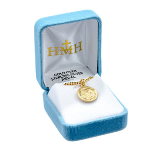 Patron Saint Francis of Assisi Round Gold Over Sterling Silver Medal