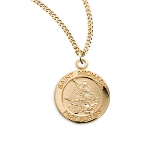 Gold Over Sterling Silver Round Shaped St Michael Medal 1