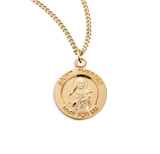 Gold Over Sterling Silver Round Shaped St Therese Medal