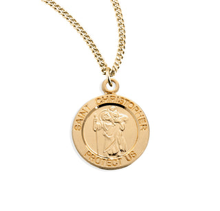 Gold Over Sterling Silver Round Shaped St Christopher Medal 1