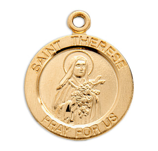 Gold over Sterling Silver Round Shaped St. Therese Medal