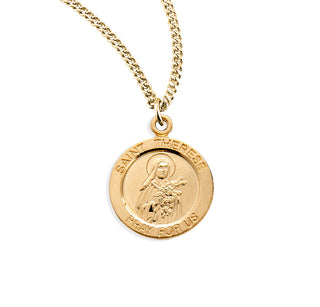 Gold Over Sterling Silver Round Shaped St Therese Medal 1