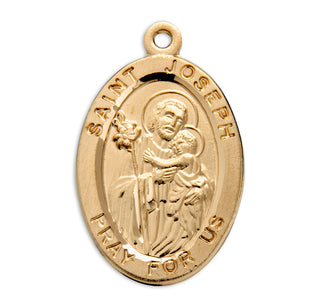 7/8-inch Oval Gold Over Sterling Silver St. Joseph Medal with 20-inch Chain