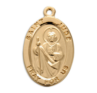7/8-inch Oval Gold Over Sterling Silver St. Jude Medal with 20-inch Chain