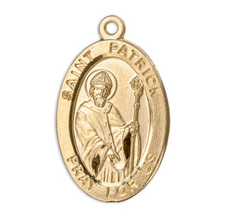 7/8-inch Oval Gold Over Sterling Silver St. Patrick Medal with 20-inch Chain