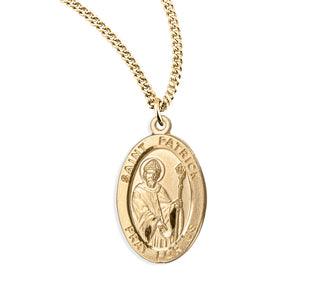 7 8 Inch Oval Gold Over Sterling Silver St Patrick Medal With 20 Inch Chain