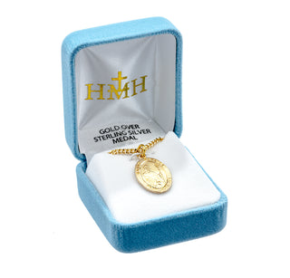 7/8-inch Oval Gold Over Sterling Silver St. Patrick Medal with 20-inch Chain