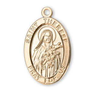 7/8-inch Oval Gold Over Sterling Silver St. Therese Medal with 18-inch Chain