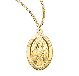 7 8 Inch Oval Gold Over Sterling Silver St Therese Medal With 18 Inch Chain