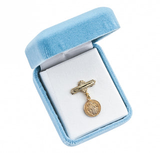 Gold Over Sterling Silver Saint Benedict Medal on a Bar Pin