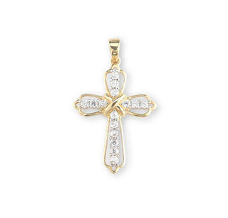 1-inch Gold Over Sterling Silver Crystal Zircon Cross Pendant with 18-inch Chain