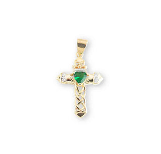 1-inch Gold Over Sterling Silver Cross Pendant with Emerald Zircon 18-inch Chain