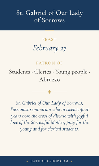 St. Gabriel of Our Lady of Sorrows Holy Cards