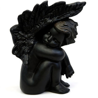 Slumbering Cherub Statue - 11-inch — Flat Black finish