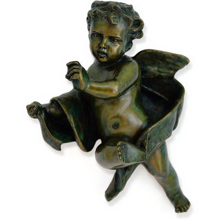 Tapestry Cherub - Left Statue - 12-inch — Green Bronze finish