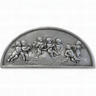 Cherubs Lunette Plaque Wall Plaque — Aged Silver finish