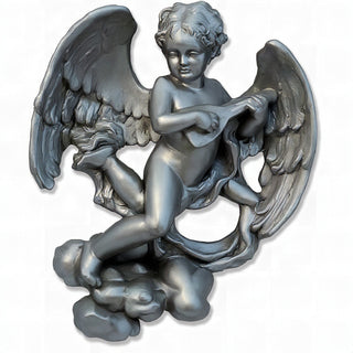 Sanctuary Cherub Lute Player Statue - 17-inch — Aged Silver finish