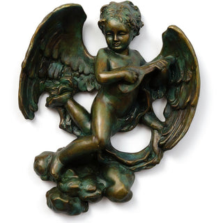 Sanctuary Cherub Lute Player Statue - 17-inch — Green Bronze finish