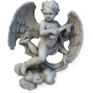 Sanctuary Cherub Lute Player Statue - 17-inch — Old Stone finish