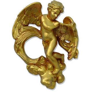Cherub with Horn Statue - 17-inch — Antique Gold finish