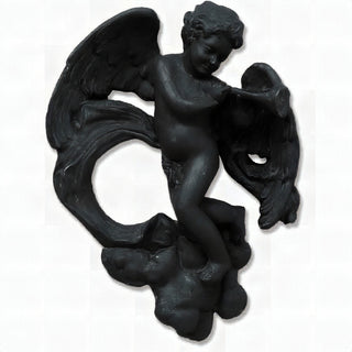 Cherub with Horn Statue - 17-inch — Dusted Black finish