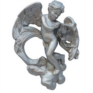 Cherub with Horn Statue - 17-inch — Silver finish
