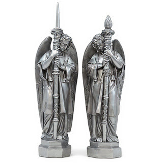 Guardian Angel Set (Right) Statue - 27-inch — Antique Silver finish