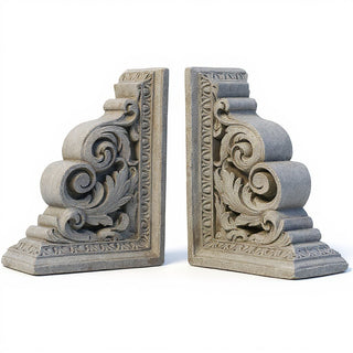 Carved Scroll Bookends — Antique Stone finish