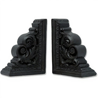 Carved Scroll Bookends — Dusted Black finish