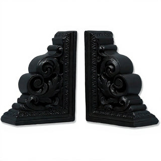 Carved Scroll Bookends — Flat Black finish