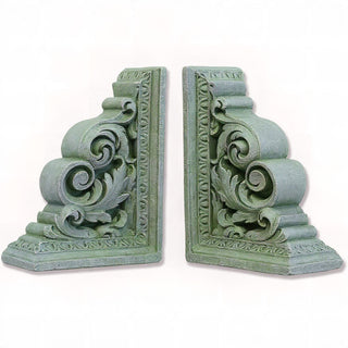 Carved Scroll Bookends — Mossy Green finish