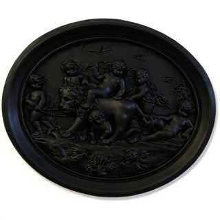 Cherubs Playing with Lion Wall Plaque — Flat Black finish
