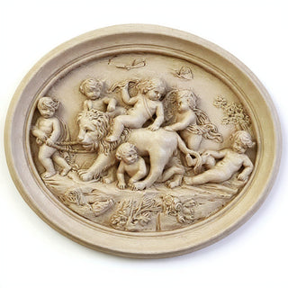 Cherubs Playing with Lion Wall Plaque — Museum Terracotta finish