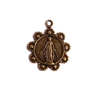 Vintage Bronze Mary with Daisy Wreath Medal