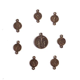 Vintage Bronze Seven Sorrows Rosary Set Medal