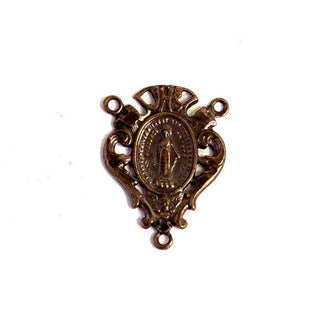 Vintage Bronze Miraculous Medal with Angel Rosary Center