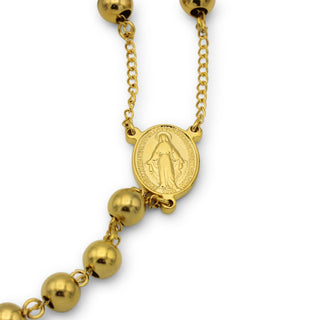 Traditional Gold Rosary Necklace Five Decade Catholic Prayer Beads 8mm
