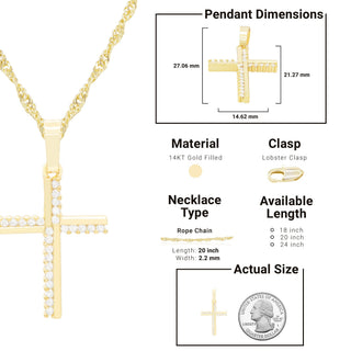 Elegant Cross Cubic Zirconia Pendant With Necklace Set 14K Gold Filled