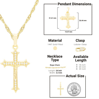 CZ Cross Cubic Zirconia Pendant With Necklace Set 14K Gold Filled