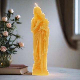 100% Beeswax Pillar Candle Virgin Mary and Child
