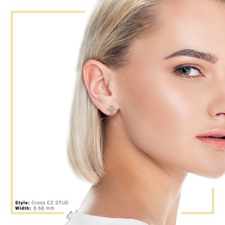 Cross Stud 14K Gold Plated Cubic Zirconia Earrings Jewelry Men Women