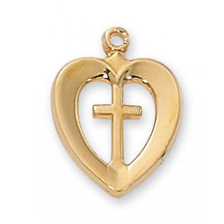Gold Over Silver Heart Cross With Chain