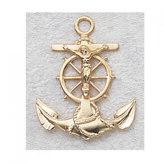 Gold Over Silver Anchor Crucifix with Chain