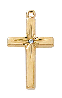Gold Over Silver Cubic Zirconia Cross With Chain